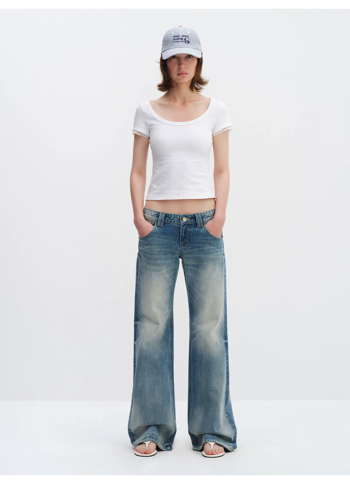 Vintage Washed Low-Rise Flared Denim Jeans