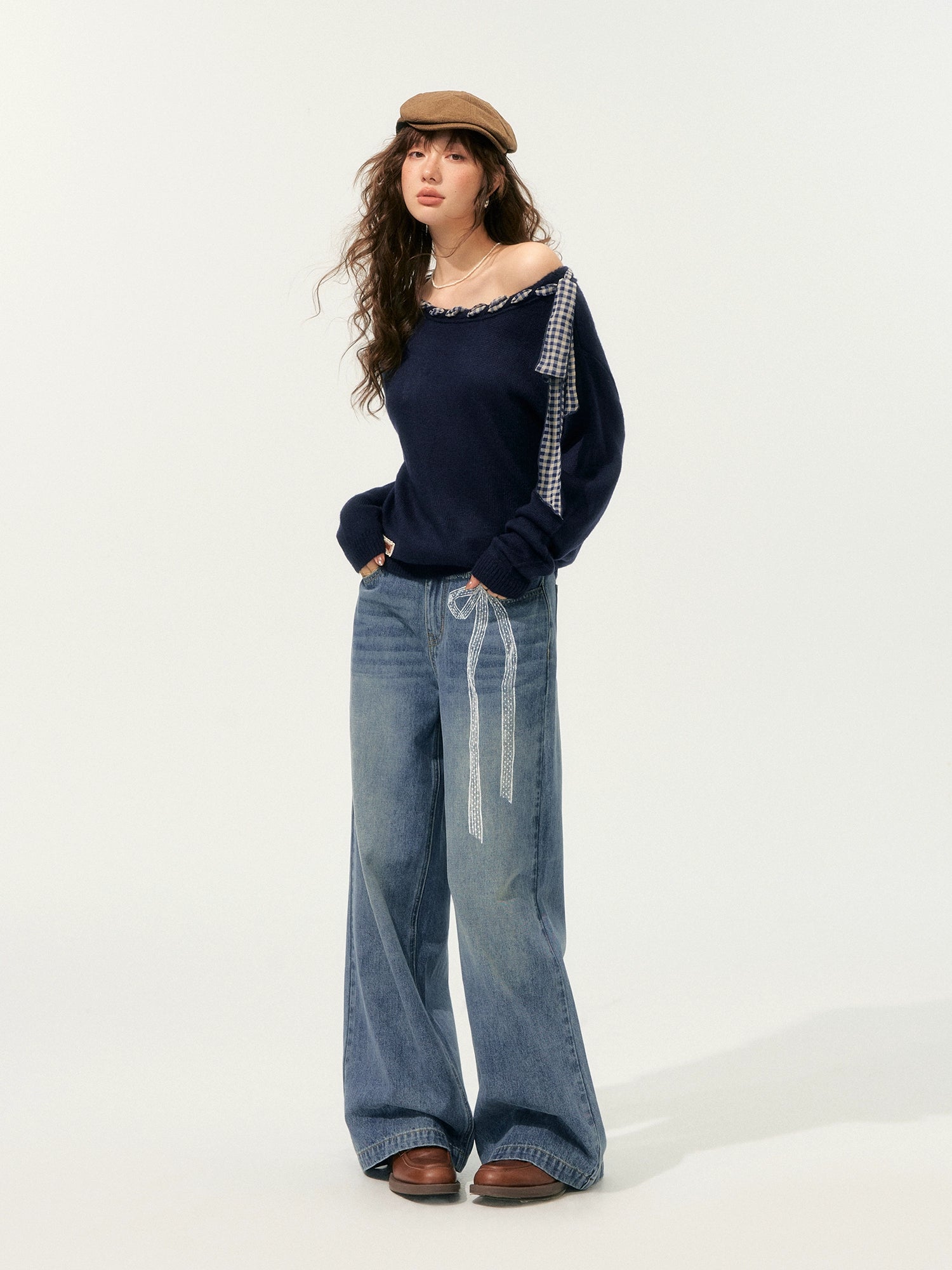 Lace Printed Wide-Leg Jeans - CHINASQUAD