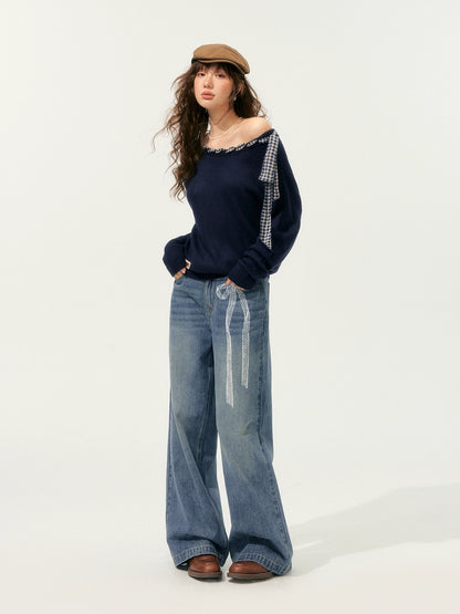 Lace Printed Wide-Leg Jeans - CHINASQUAD