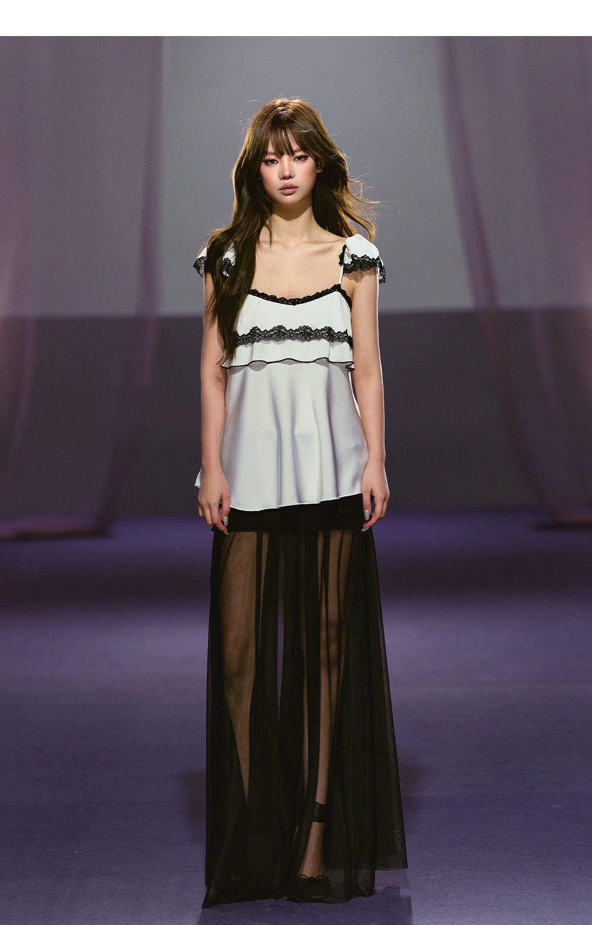 Ruched Semi-Sheer Mesh Maxi Skirt