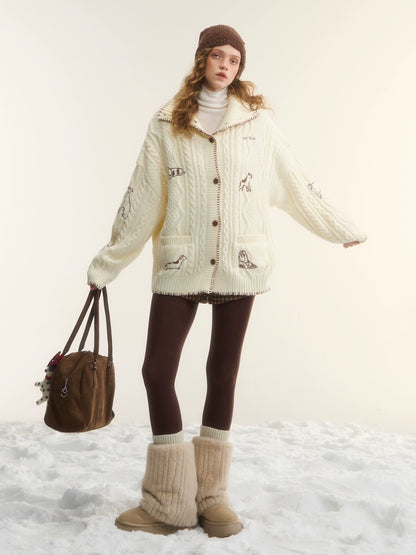 Cable-Knit Stand-Collar Cardigan