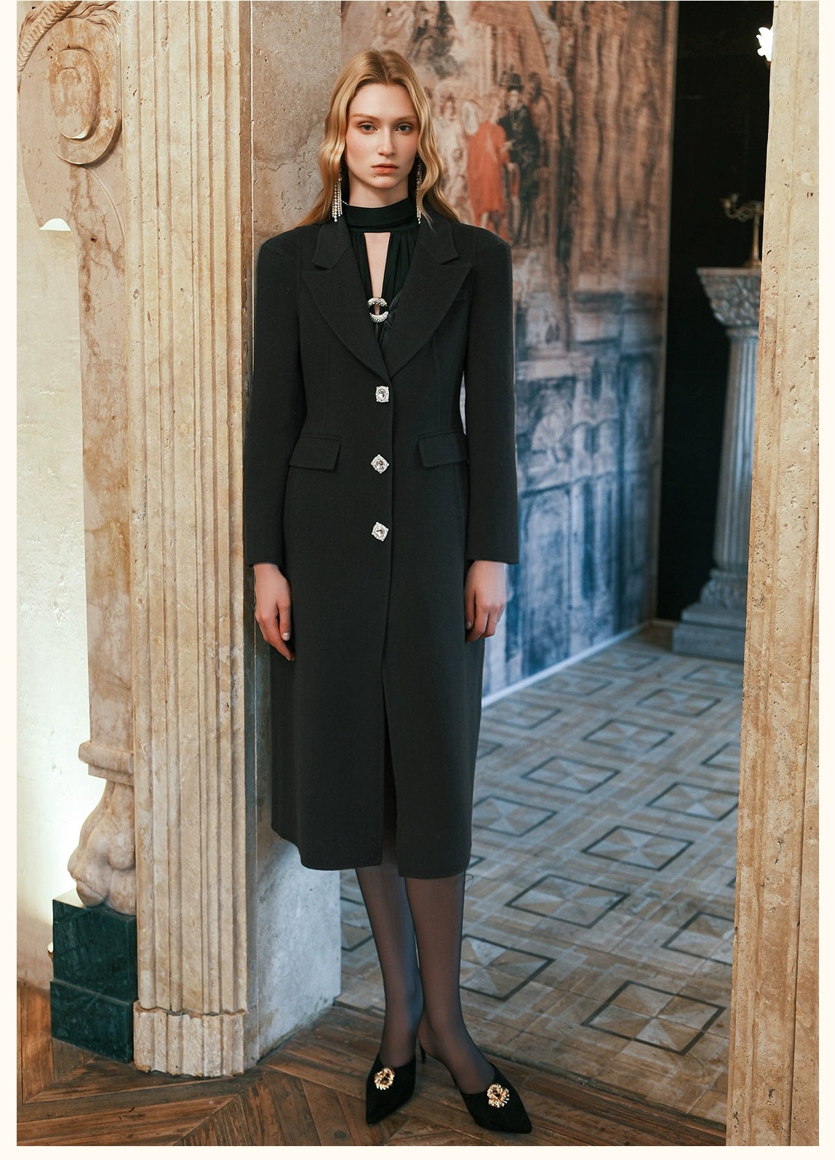 Nata Detachable Shearling Collar Wool Coat