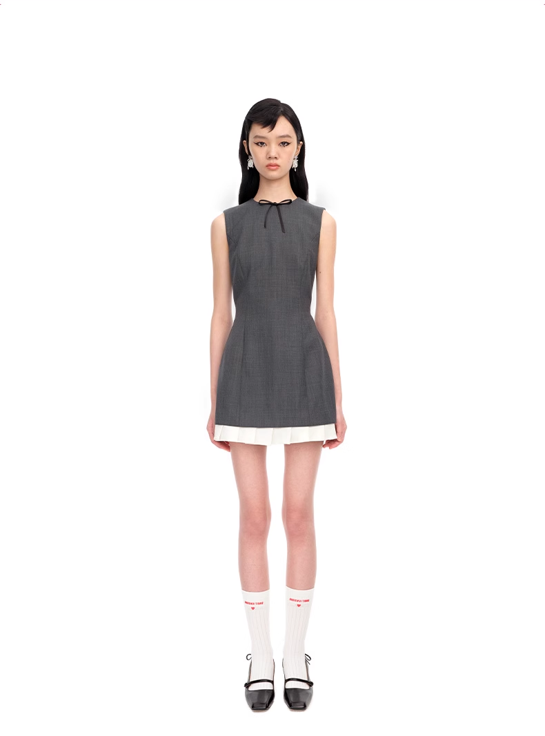 Ruffled Wool-Blend Sleeveless A-Line Dress - CHINASQUAD