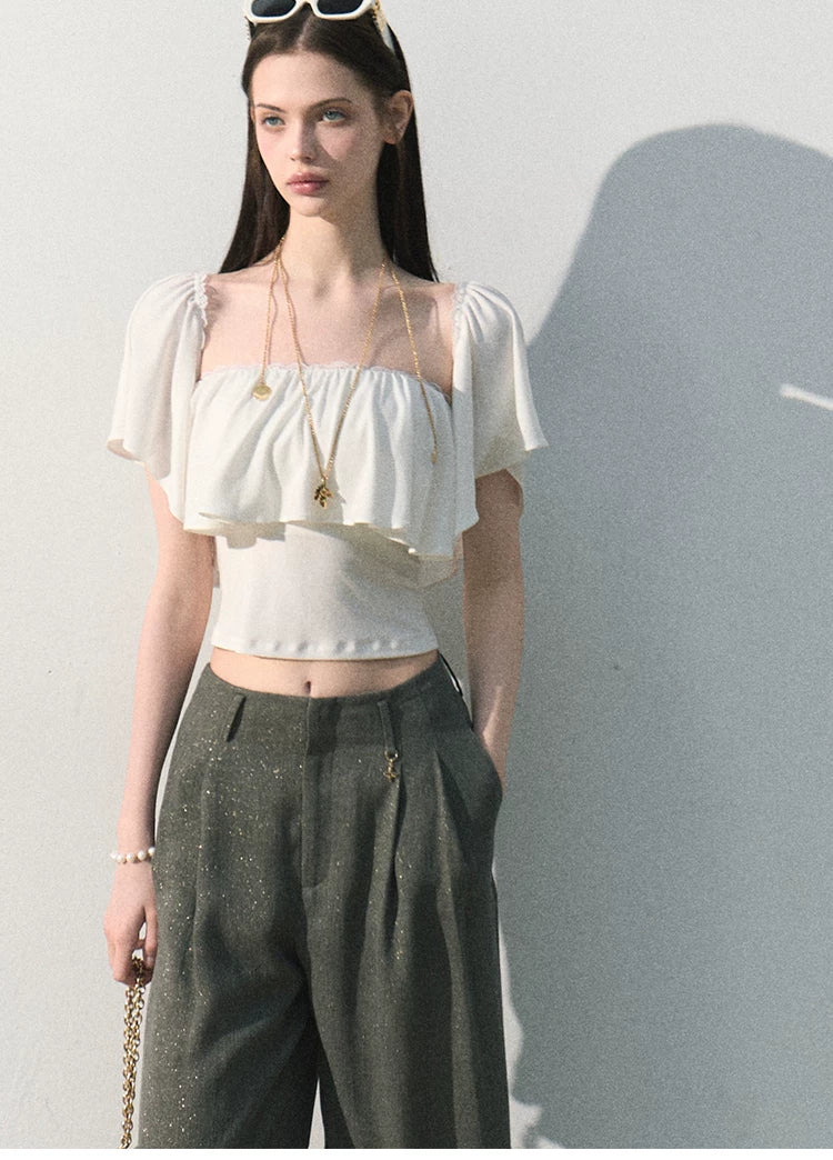 Mint Dream Shimmer Off-Shoulder T-Shirt