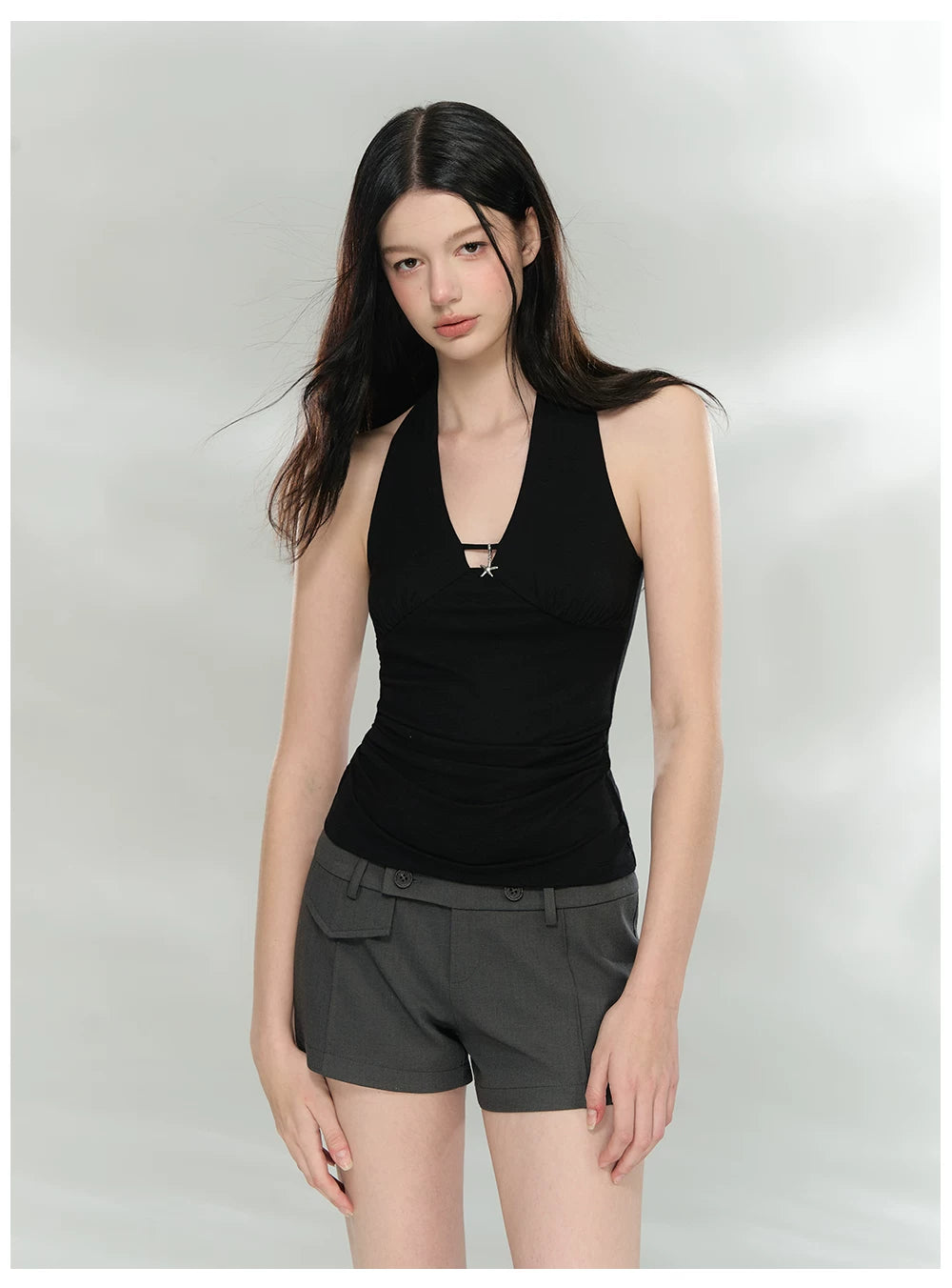 Double-Breasted Belted Tailored Shorts