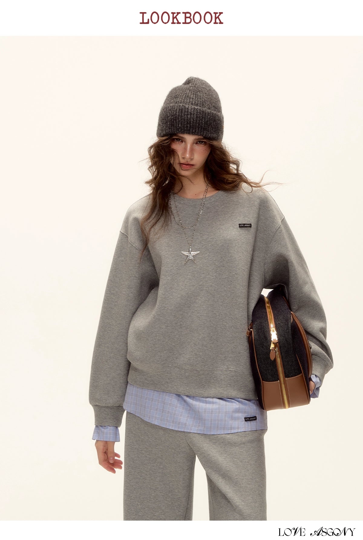 Patchwork Sweatshirt &amp; Curved-Hem Knit Pants Set