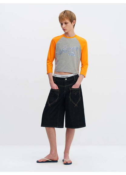 Vintage Raw Denim Cropped Straight-Leg Jeans