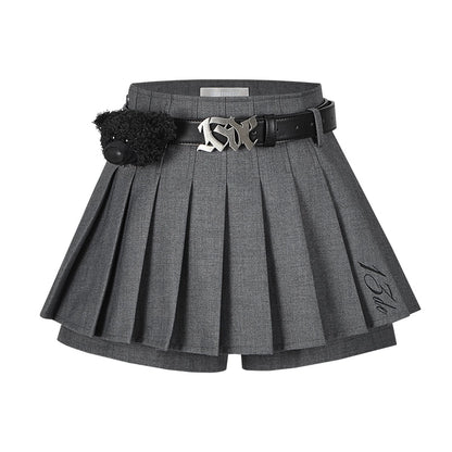High-Waist Pleated Belted Skirt
