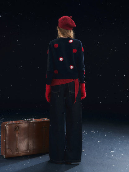 Plush Apple Jacquard Knit Cardigan