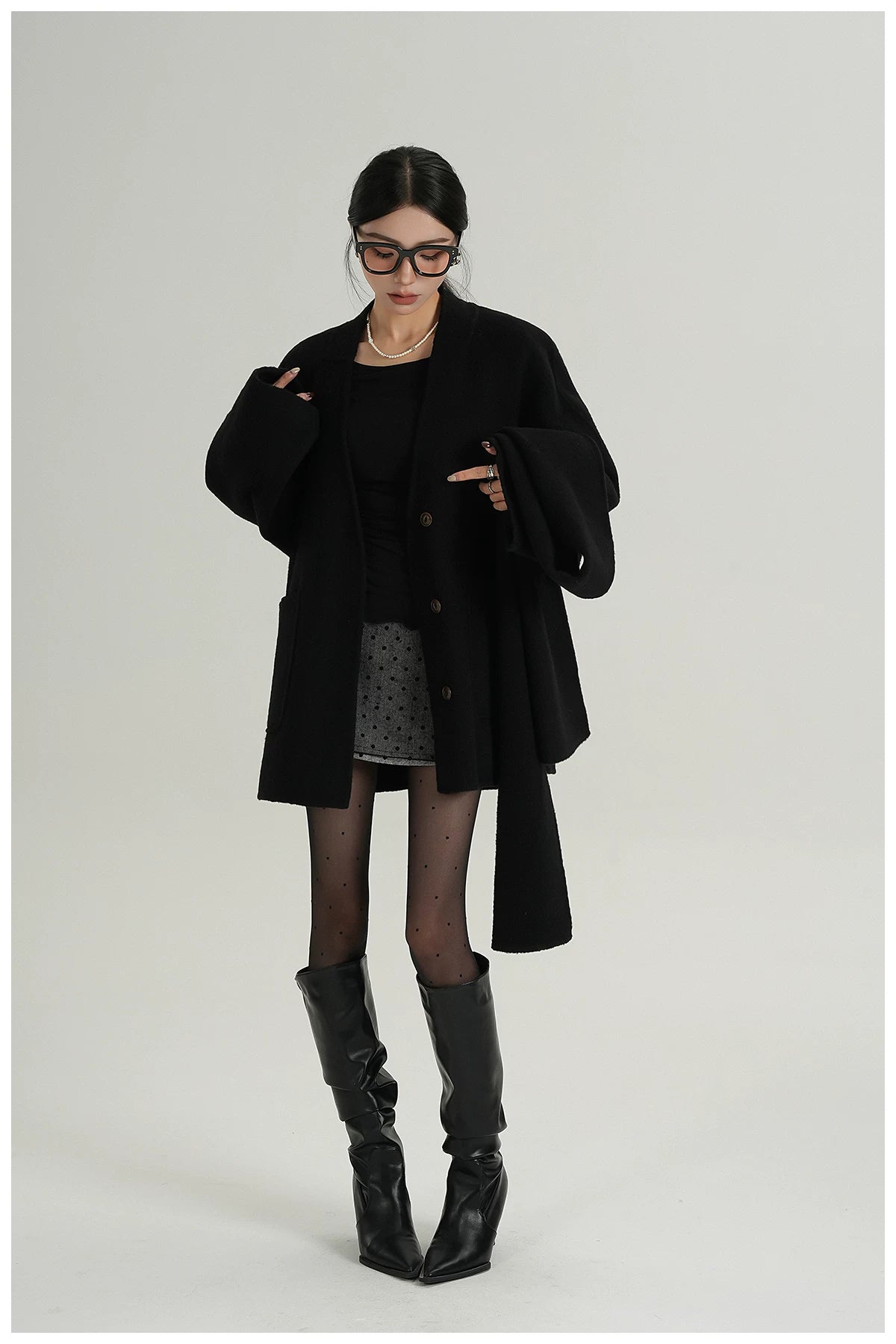 Scarf-Detail Cropped Wool Jacket