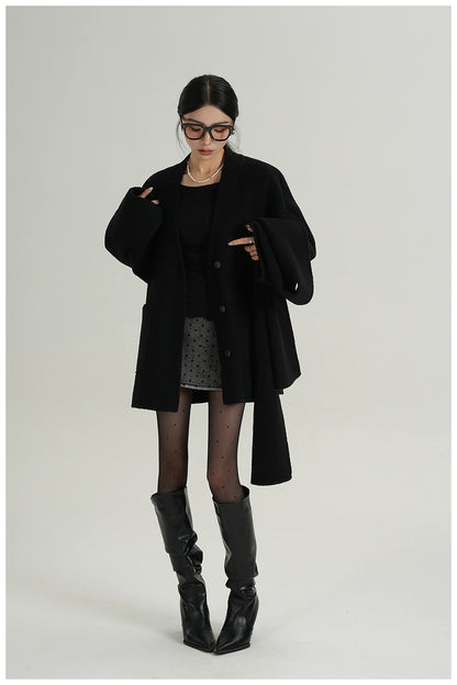 Scarf-Detail Cropped Wool Jacket