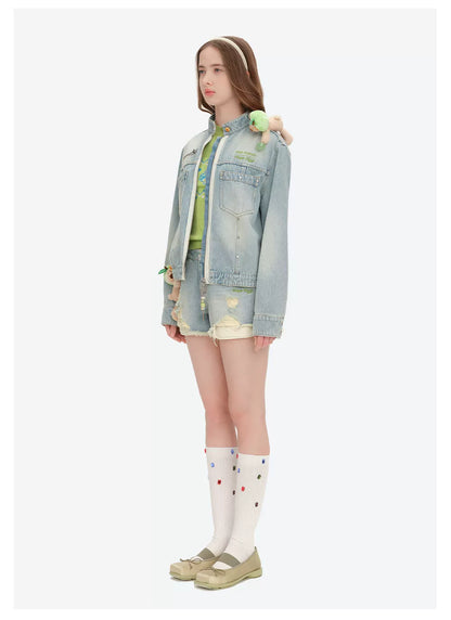 Zip-Up Vintage Denim Jacket