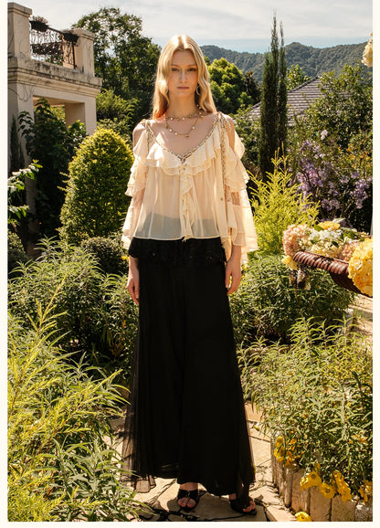Flowy Chiffon Ruffle Rope Blouse