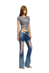 Blue Mesh Patchwork Low-Rise Flared Pants - CHINASQUAD