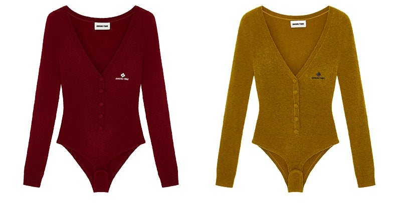 V-Neck Wool-Blend Knit Bodysuit