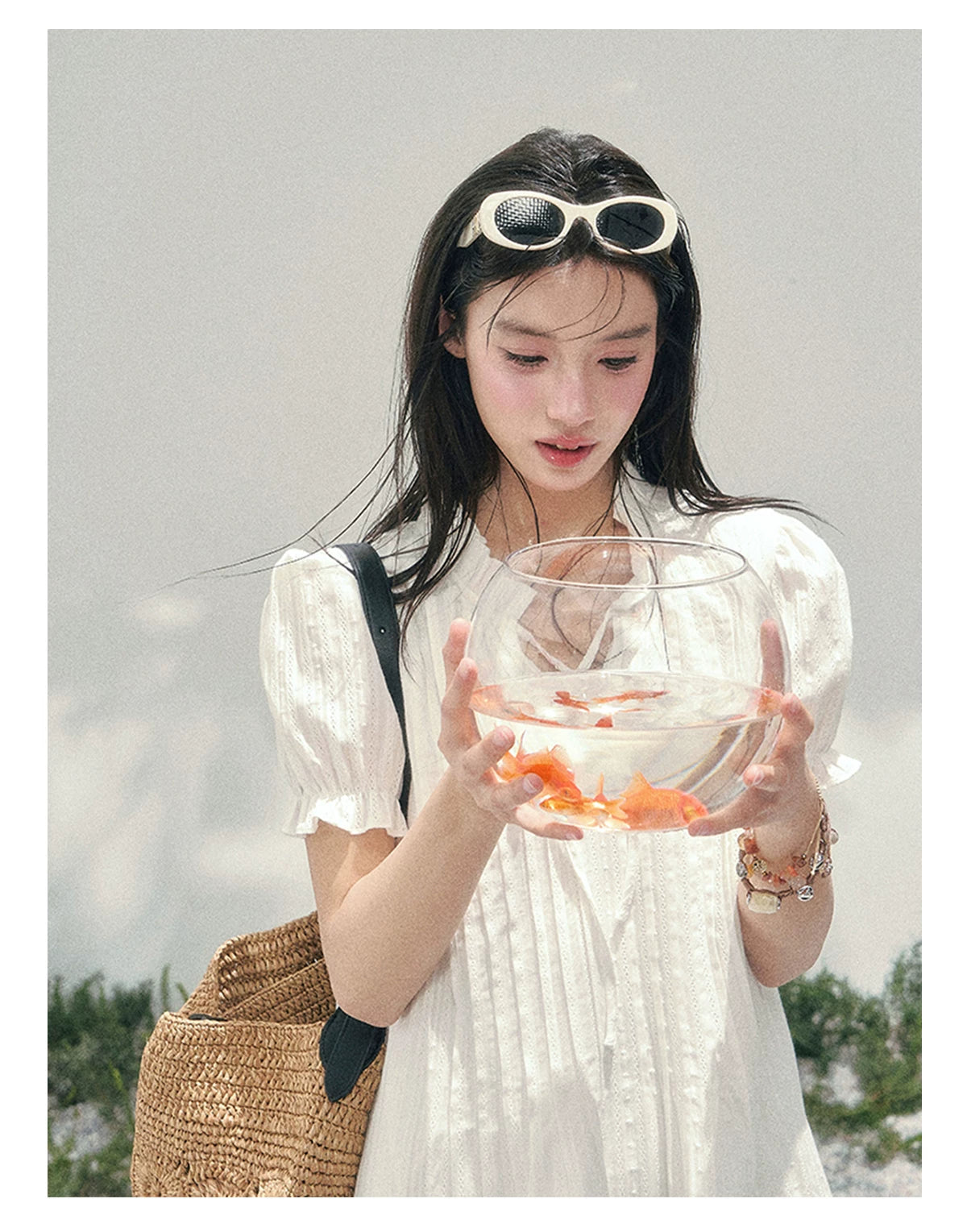 Soft Pleated Puff-Sleeve Mini Dress