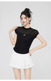 Yellow & Black Hollow Ruffled Knitted T-shirt - CHINASQUAD