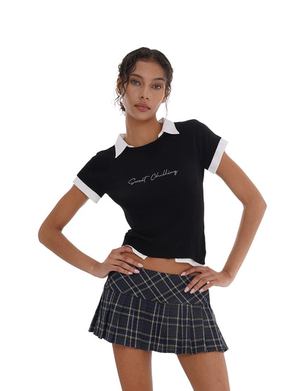 &quot;Punk Star&quot;  Blue Plaid Pleated Skirt