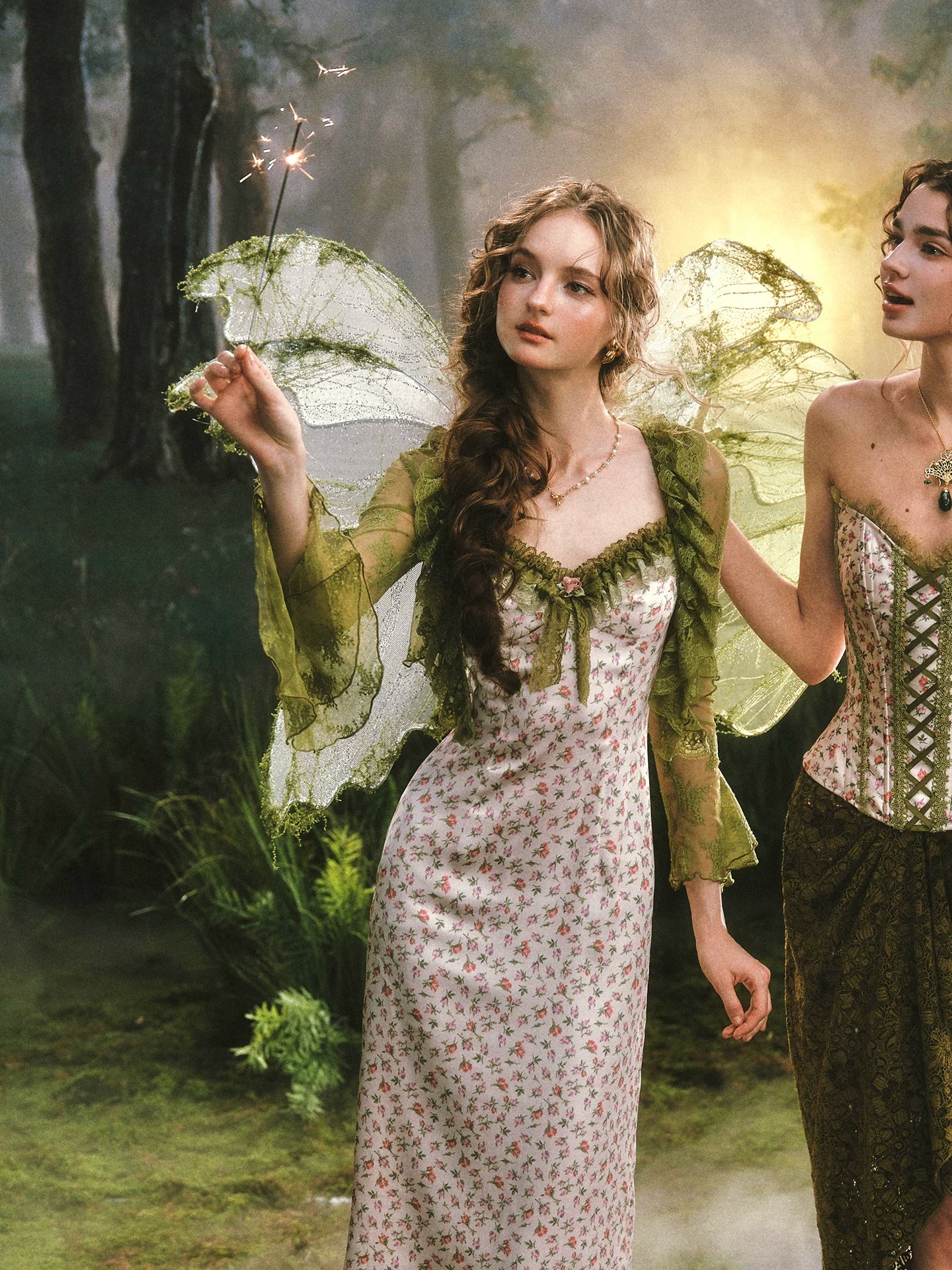 Enchanted Garden Satin Floral Dress &amp; Lace Cardigan Set