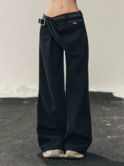 Korean Fleece-Lined Wide-Leg Pants