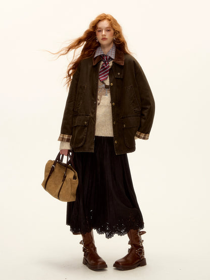 Suede Pleated Midi Skirt