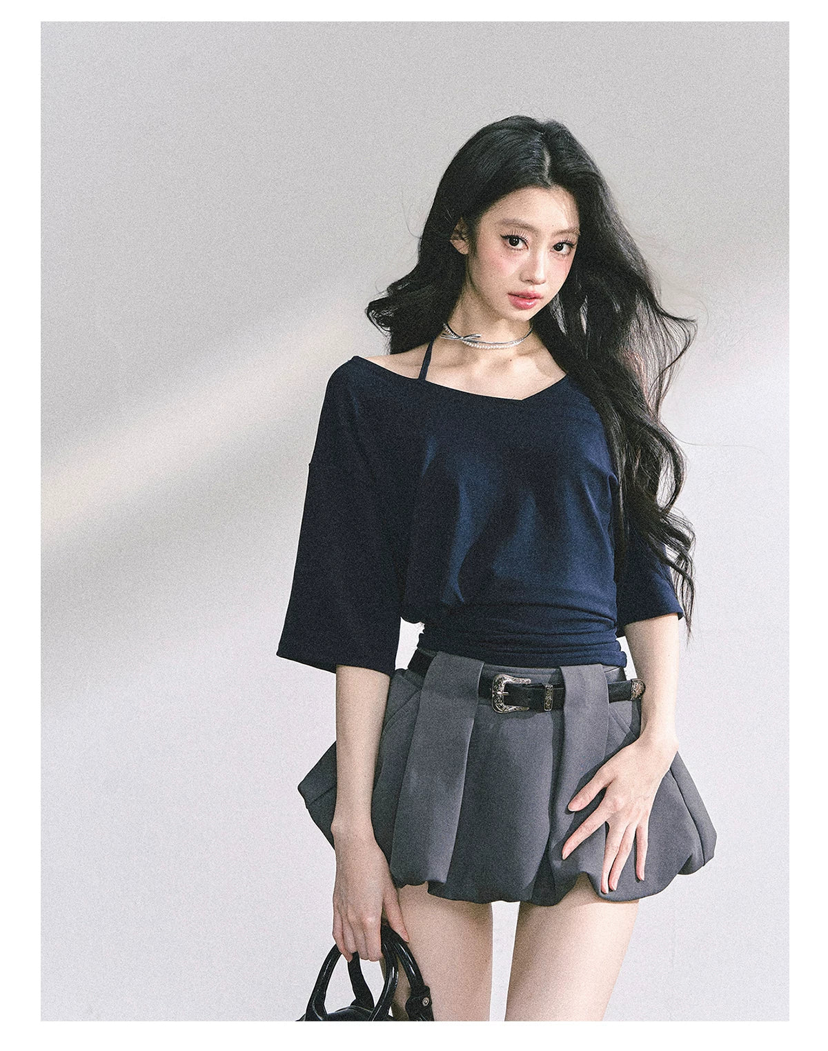 Asymmetric Short-Sleeve Halter Crop T-Shirt