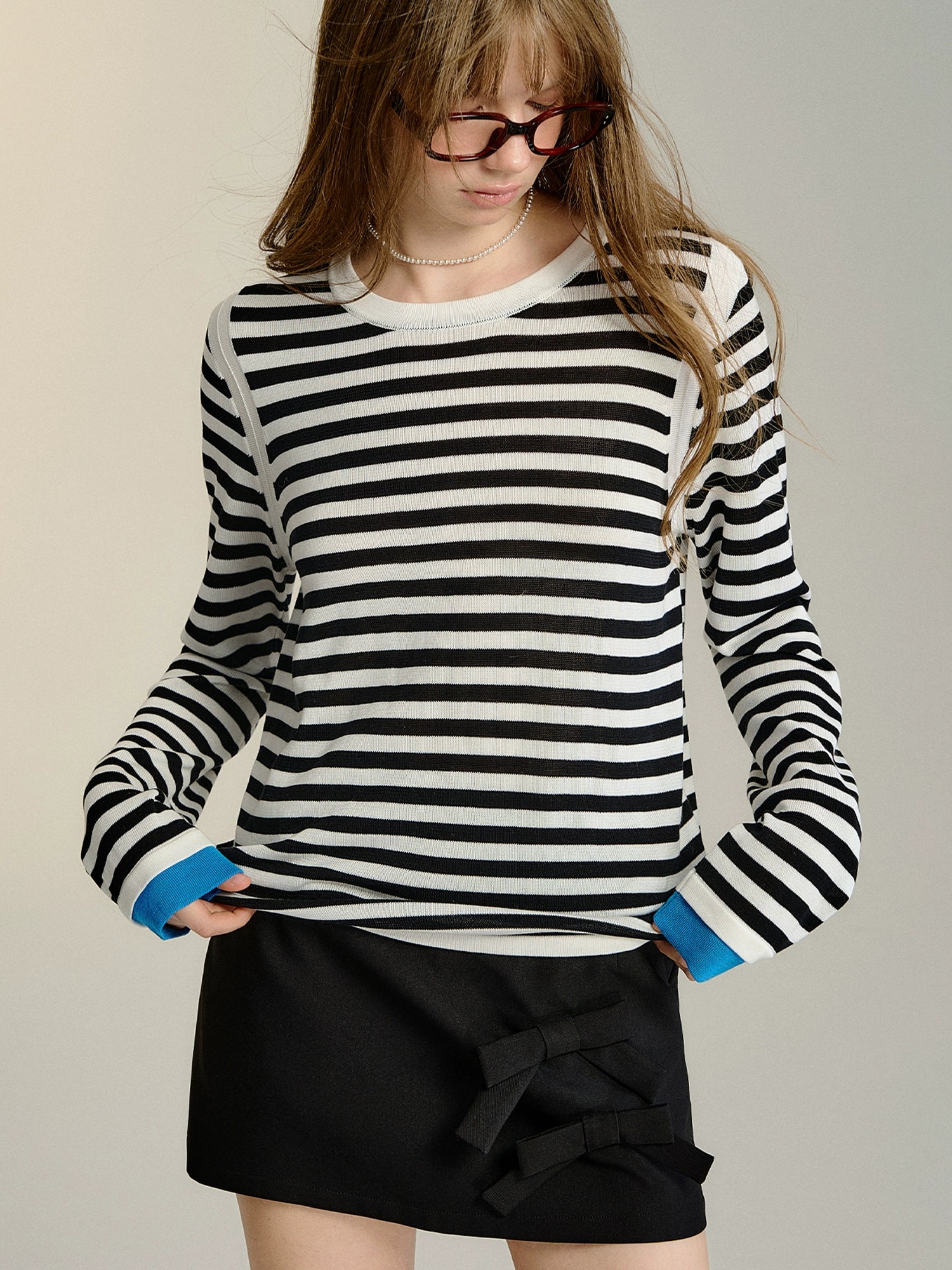 Black &amp; White Striped Long-sleeve Knit Top