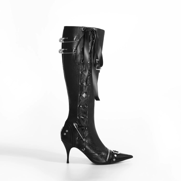 Cracked Leather High-Heel Tall Boots