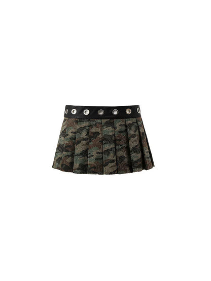 Atchwork Camouflage Pleated Skirt