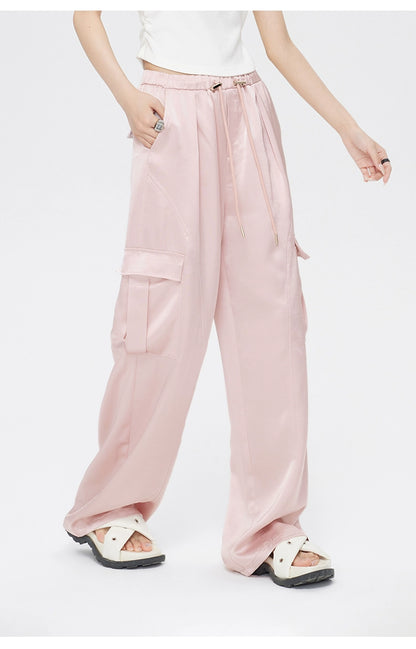 Pink &amp; White Silk Wide-Leg Pants