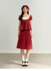 Red Blouse & Midi Skirt Set - CHINASQUAD