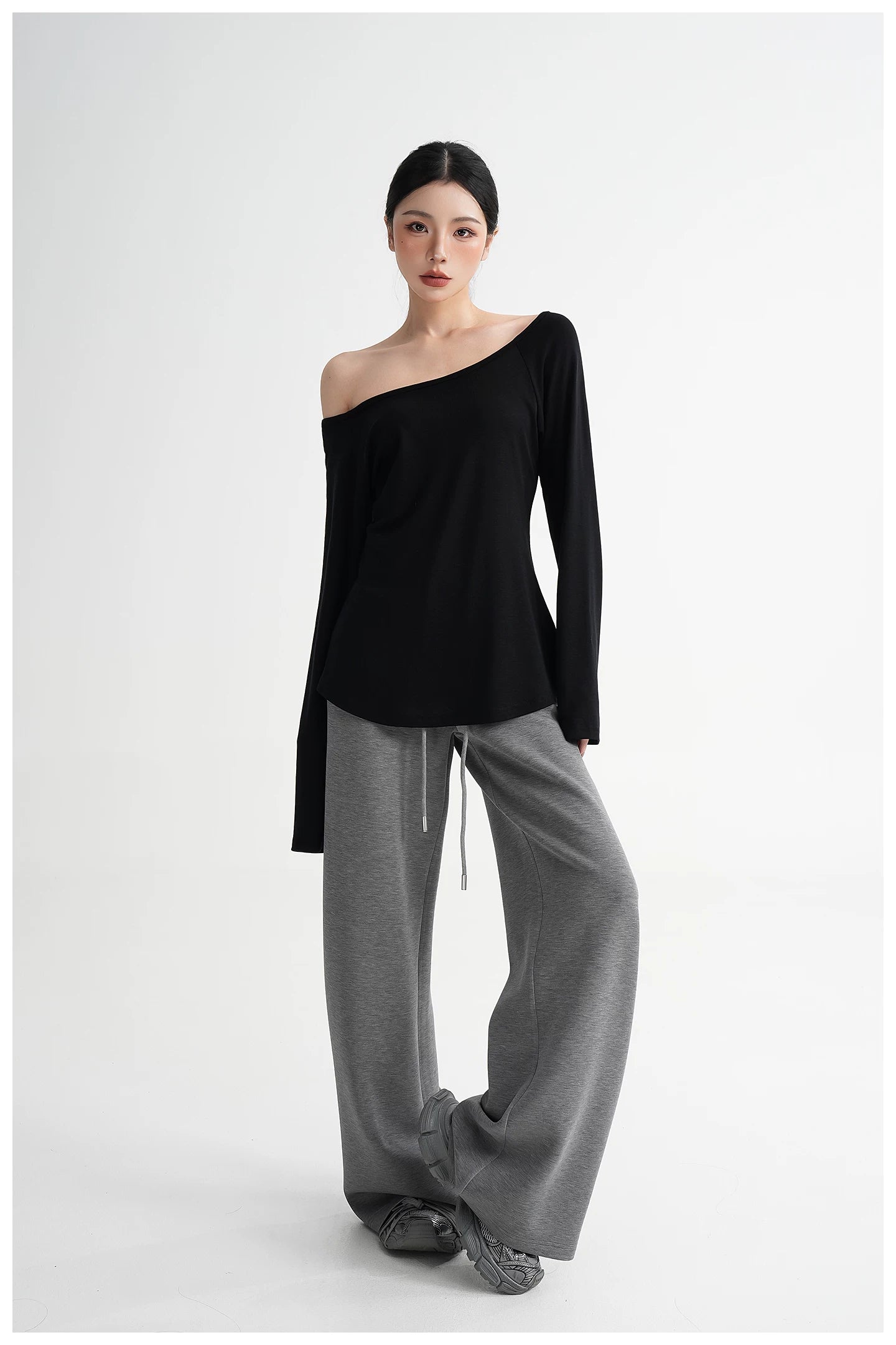 Waist-Cinching Fitted Long Sleeve T-Shirt