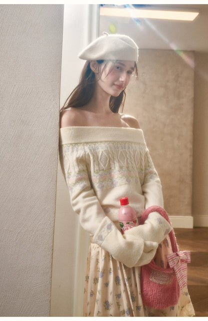 Cosagach Fair Isle Knit Crewneck &amp; Floral Skirt Set