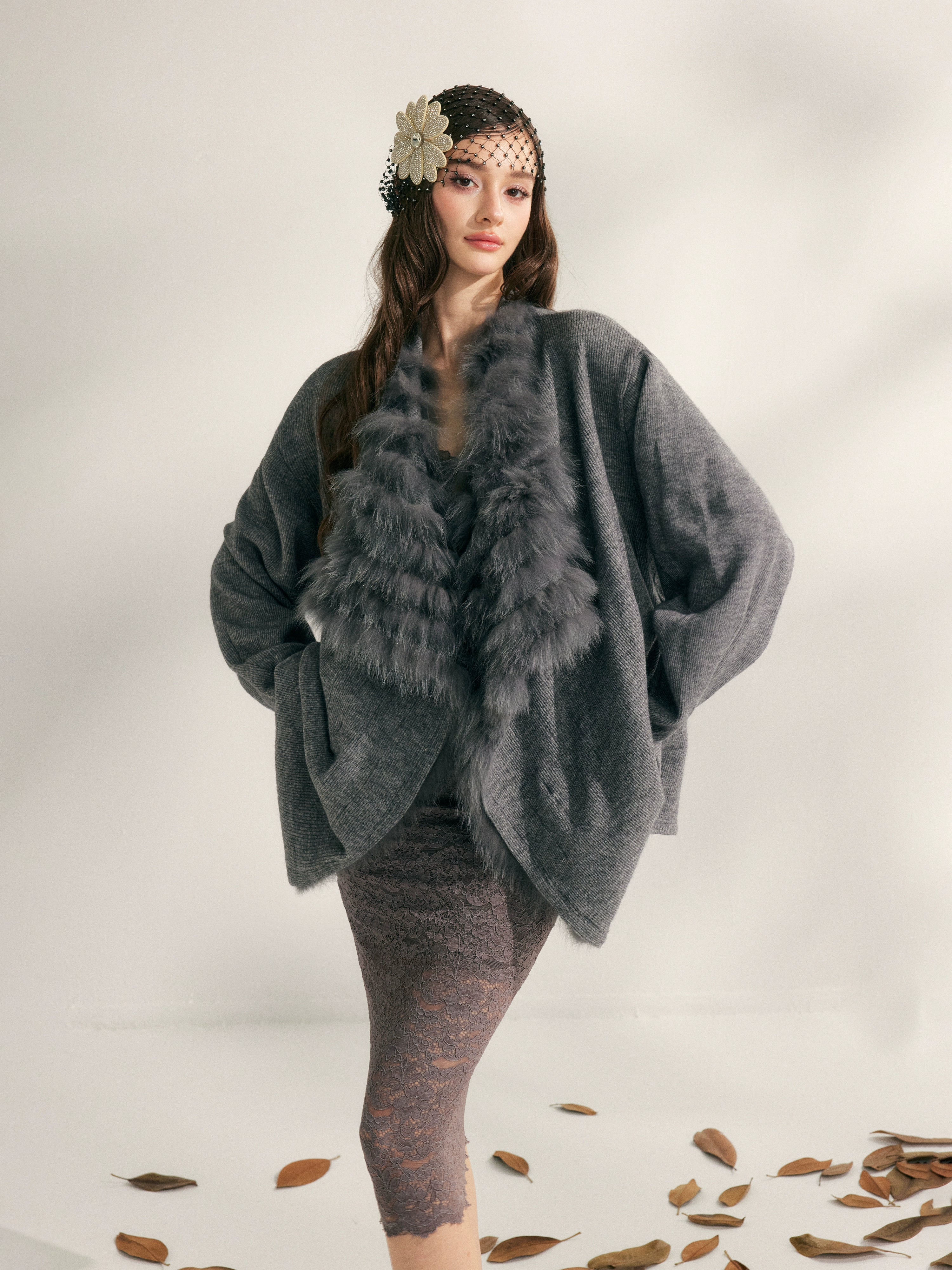 Fox Whisper Knit Fur Collar Cardigan Jacket