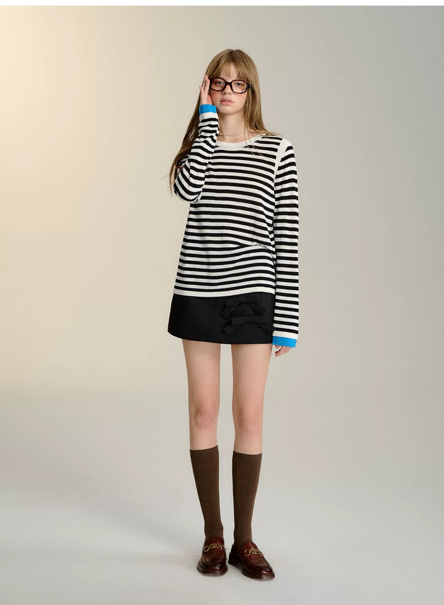 Black &amp; White Striped Long-sleeve Knit Top