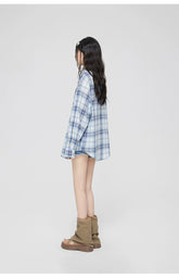 Blue Plaid Embroidered Sunscreen Shirt - CHINASQUAD