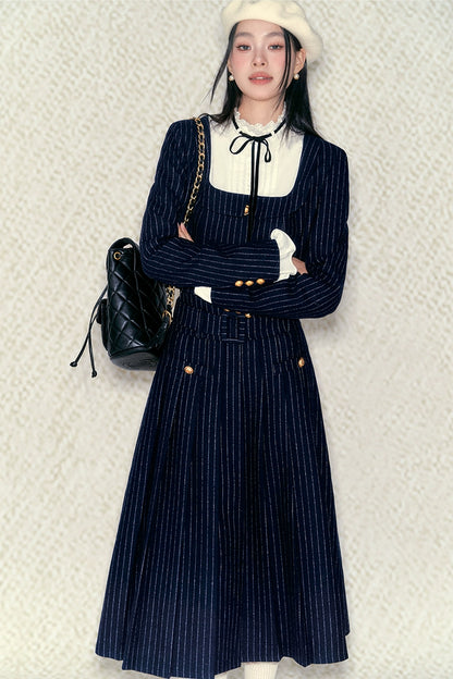 Contrast Color Lace Collar Shirt &amp; Midi Skirt Set - CHINASQUAD