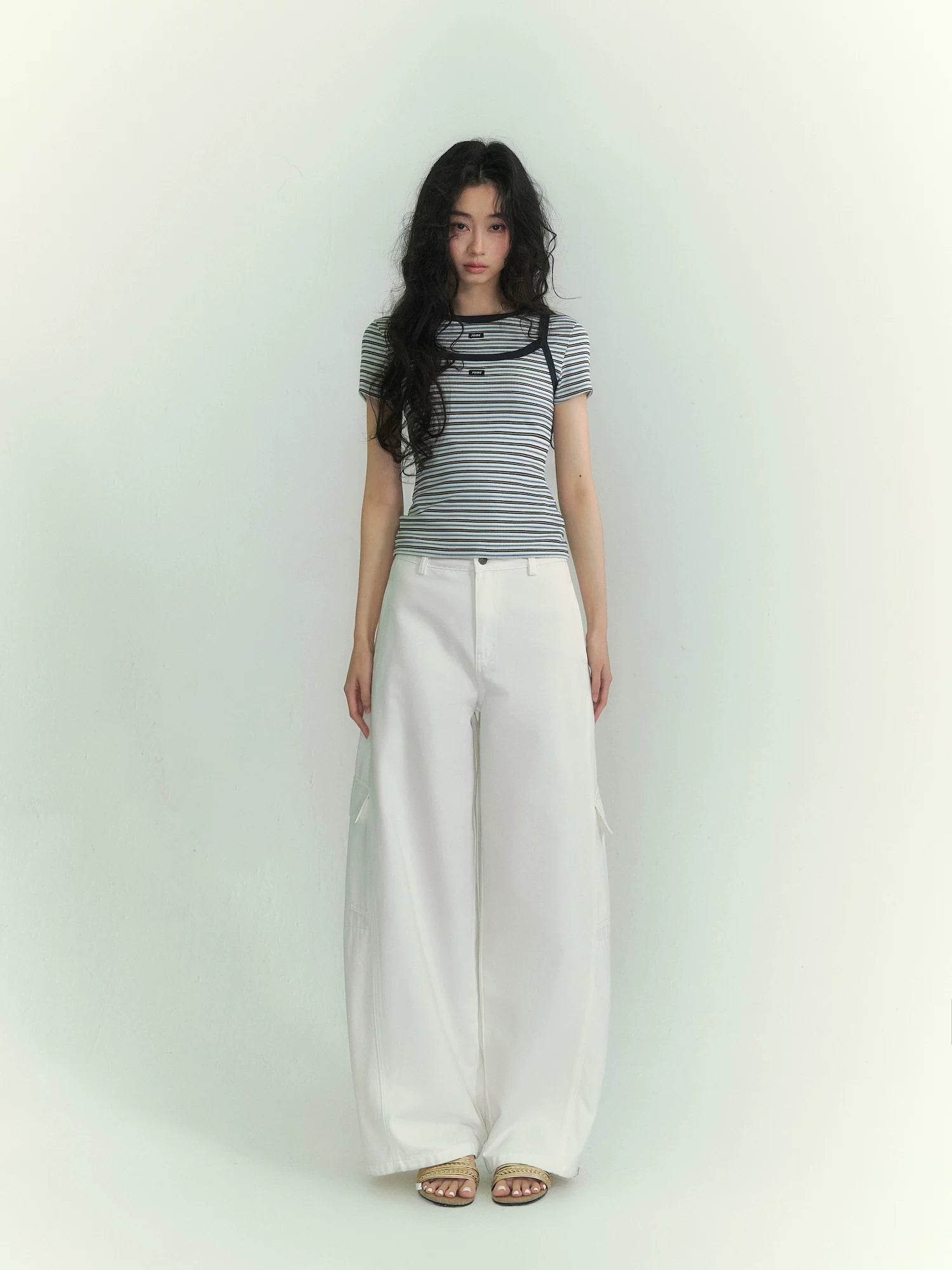 Structured Curve-Leg Utility Denim Trousers