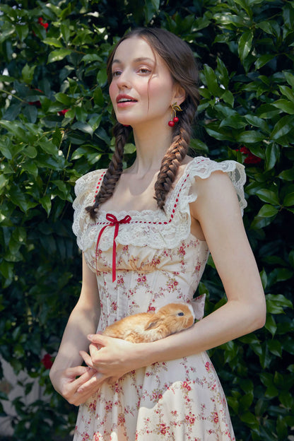 Pastoral Lace Corset Square-Neck Dress