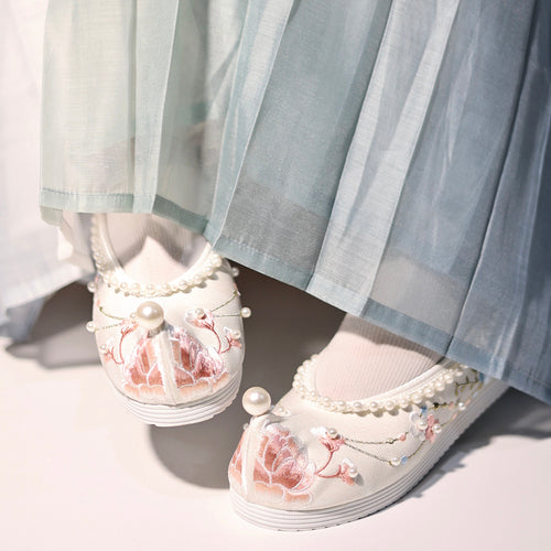 &quot;Suyang 素央&quot;  Embroidery Pointed Toes Beaded Hanfu Shoes - CHINASQUAD