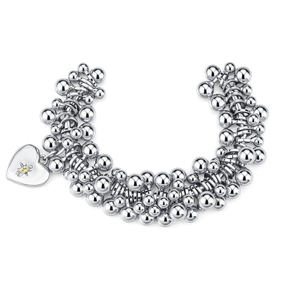 Silver-Tone Heart Charm Beaded Bracelet
