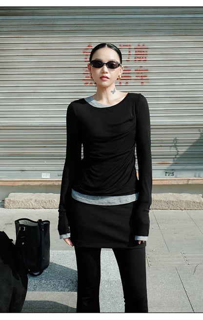 High-Stretch Faux-Layer Flared Base Leggings