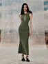 Khaki & Green Tight-fitting Hooded Long Dress - CHINASQUAD