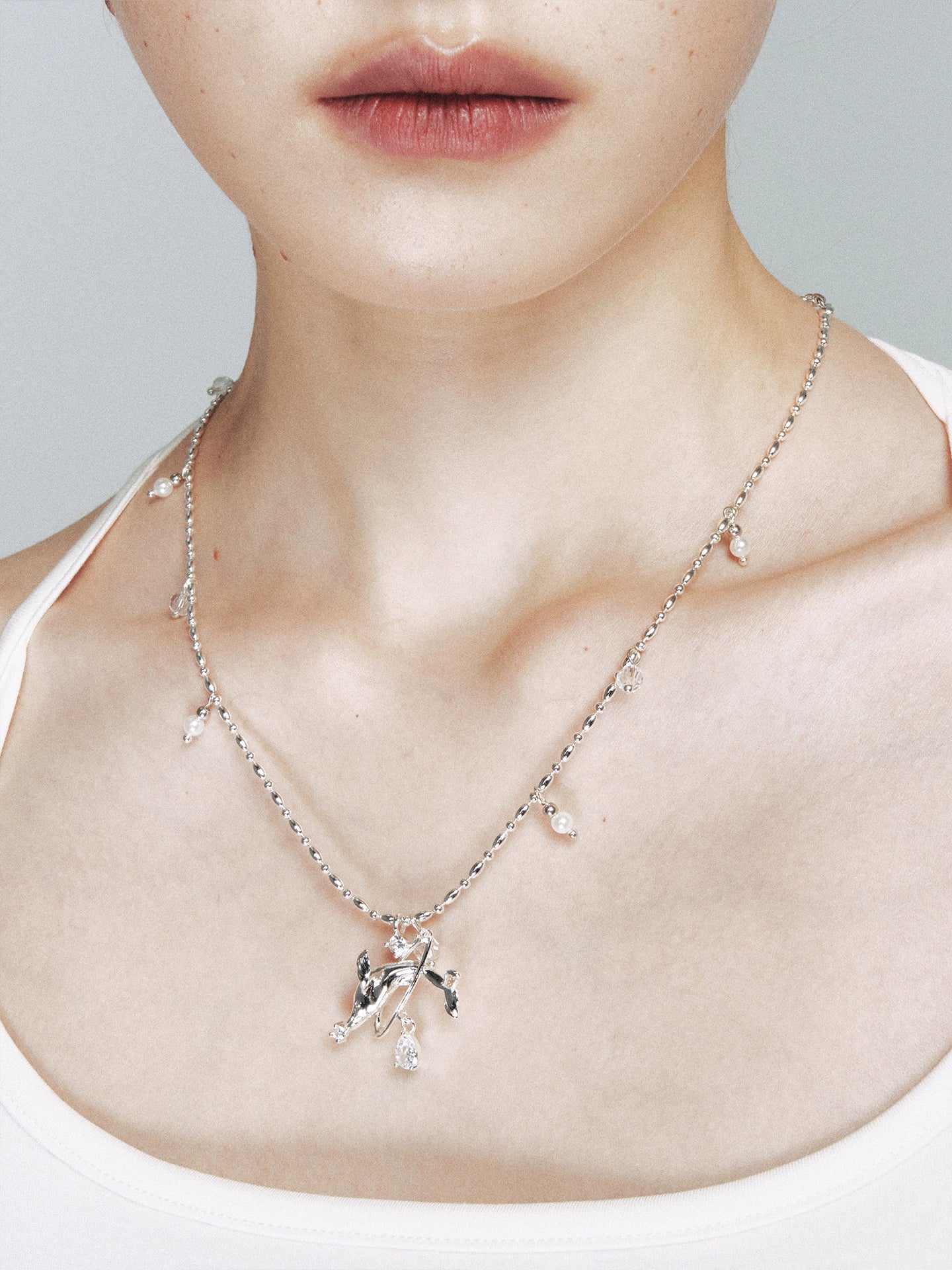 Silver Beaded Whale Pendant Necklace