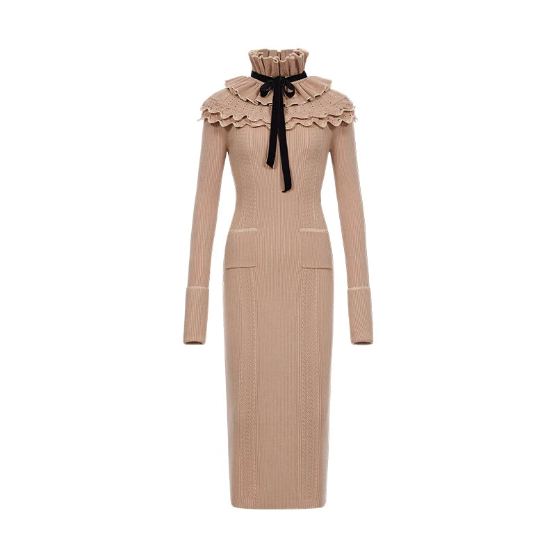 High-Neck Knit Maxi Dress