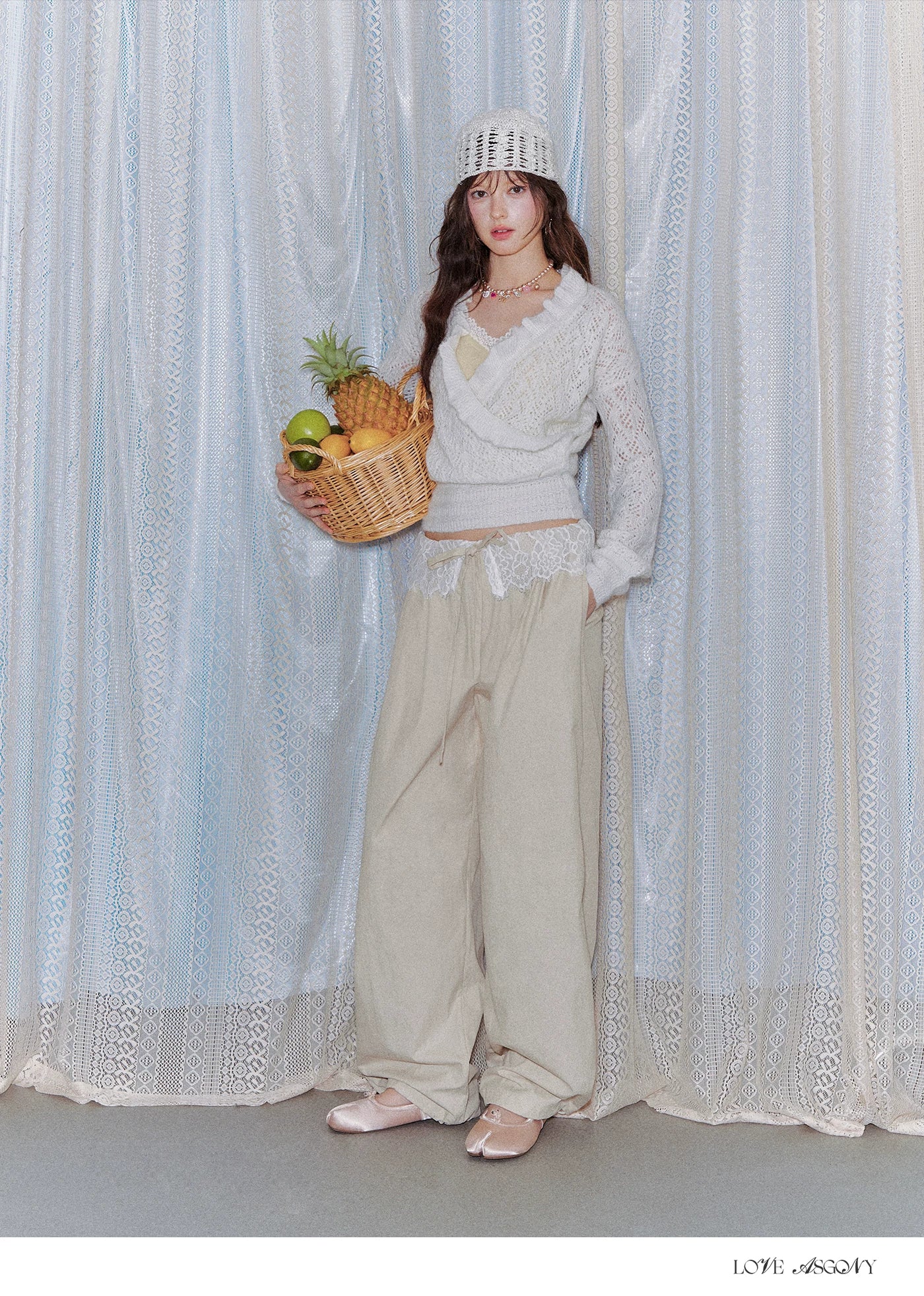 Lace Panel Drawstring Waist Wide-Leg Casual Pants