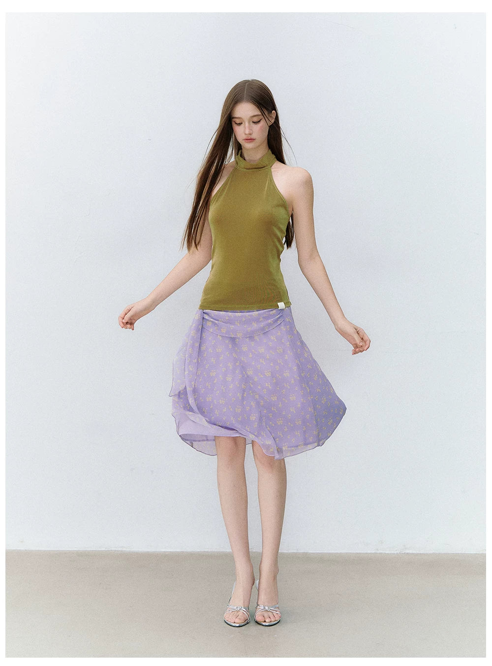 X-line Sleeveless Halter Neck Acetate Knit Top