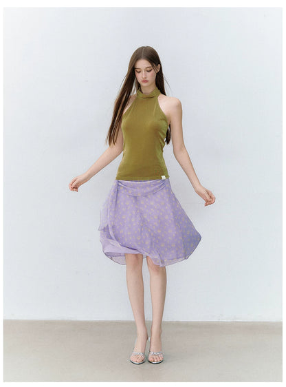 X-line Sleeveless Halter Neck Acetate Knit Top