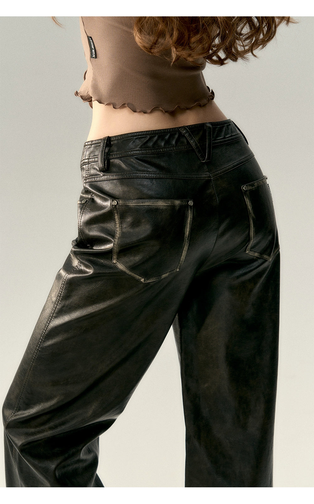 Black Vintage Straight-leg Leather Pants - CHINASQUAD