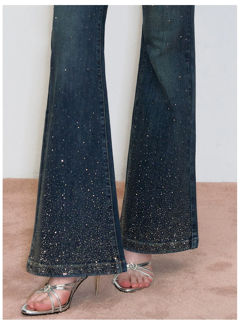 Vintage Rhinestone-Embellished Flared Denim Jeans